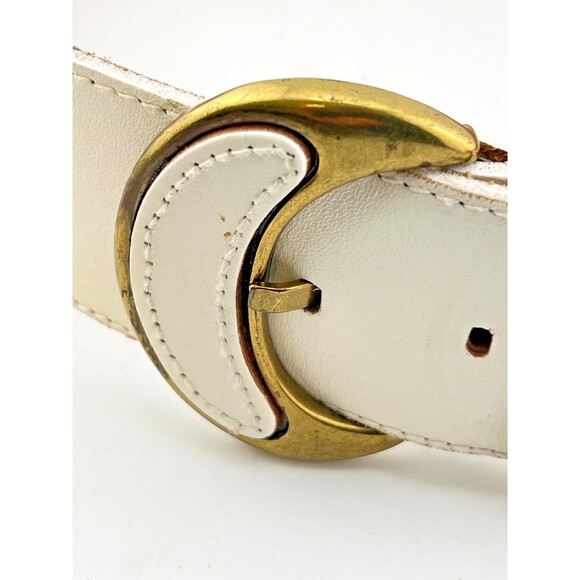 Vtg 1988 LIZ CLAIBORNE Women's S Wide Belt White Leather Brass Buckle Braided - Picture 4 of 9
